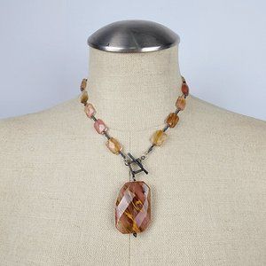 Polished Natural Stone 925 Sterling Toggle Necklace Earring Set